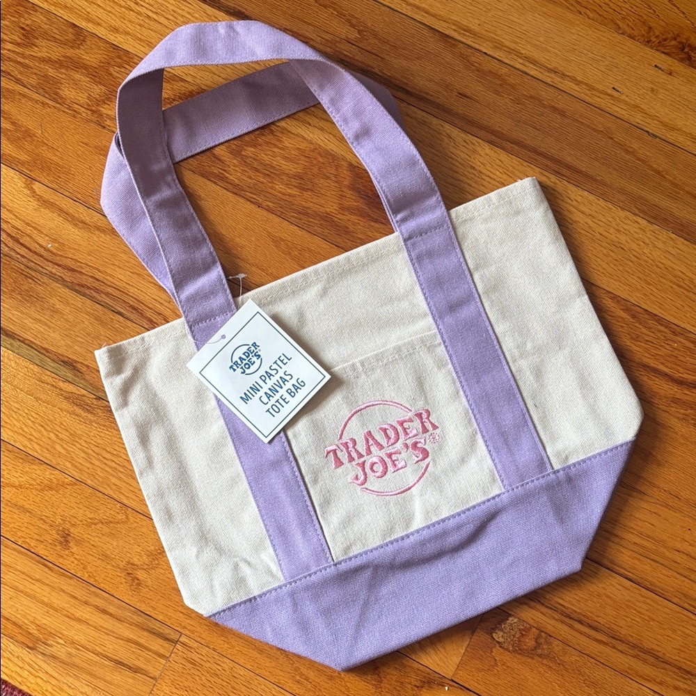 Trader Joe’s Mini Pastel Canvas Tote – Lavender & Cream NWT